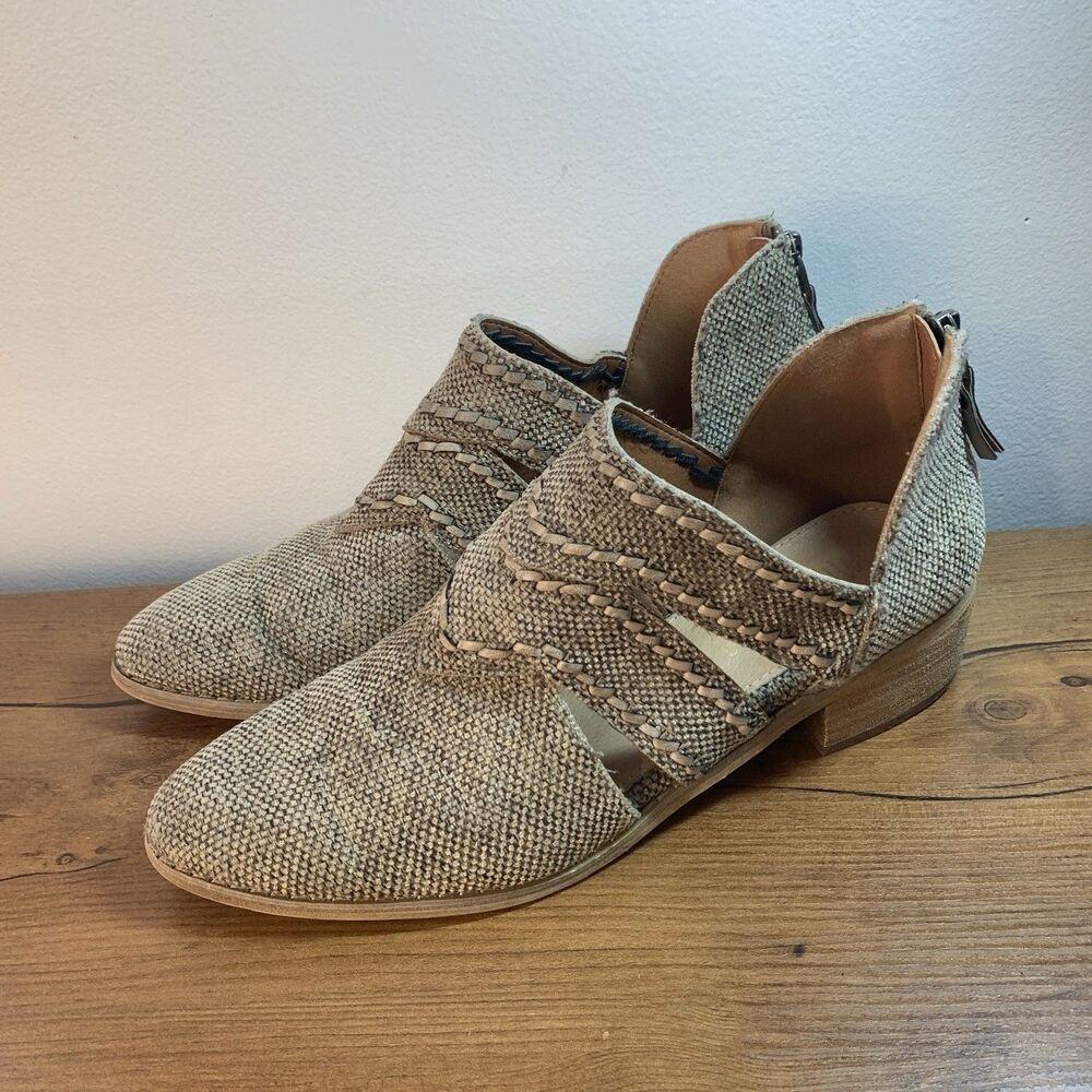 Mi.im Womens 10 Jacklyn Burlap Textured Boots Booties Zip Up Heeled Western